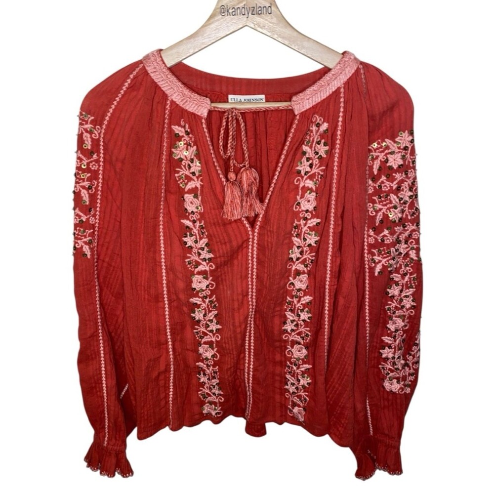 ULLA JOHNSON Blouse With Embroidered Floral Details And Sequin Embellishments